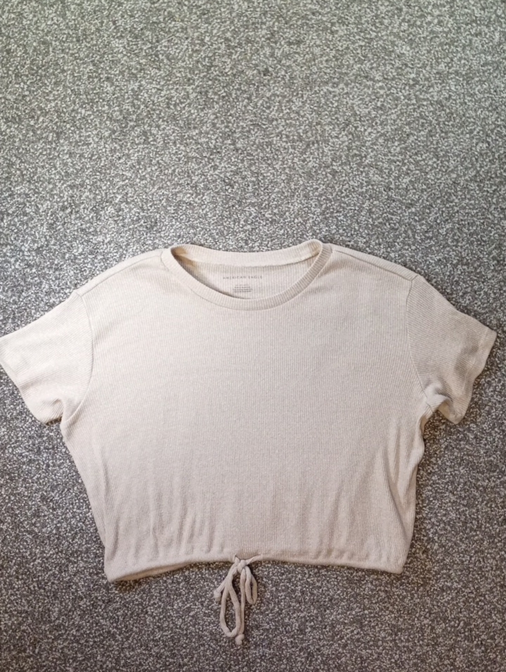 American Eagle Outfitters Neutral Beige Tie-Hem Crop Top